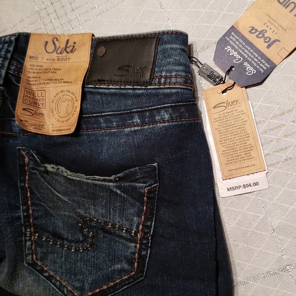 Silver Jeans New Womens Suki Mid Rise Slim Bootcut Jeans Fluid Denim Size 26/31